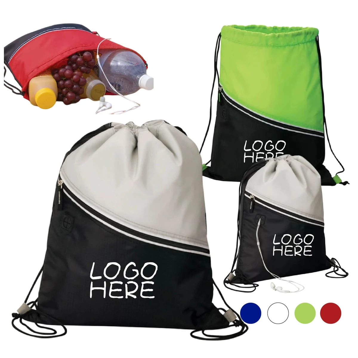 Non-Woven Drawstring Sports Bag with Zipper Pocket 1