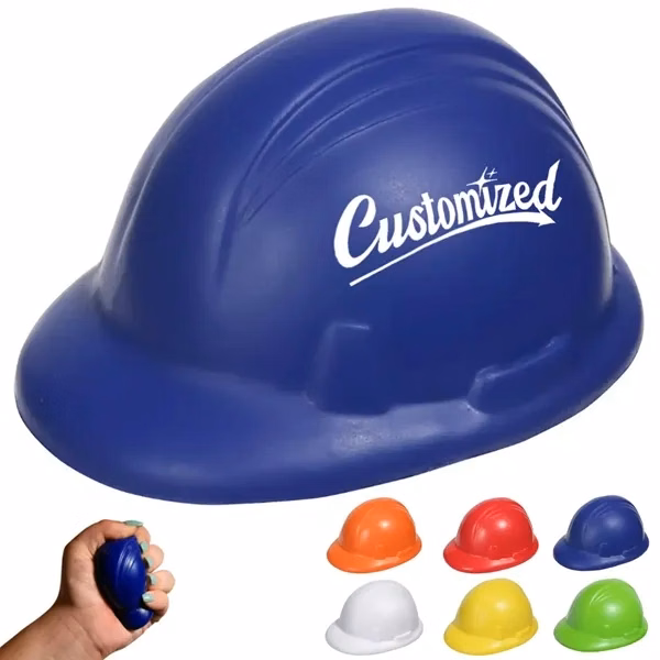Custom Hard Hat Shaped PU Foam Stress Reliever — Industrial Safety Squeeze Giveaway