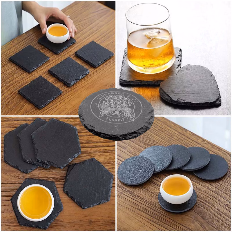 Natural Stone slate Bar Coaster Resistant Laser Engraving