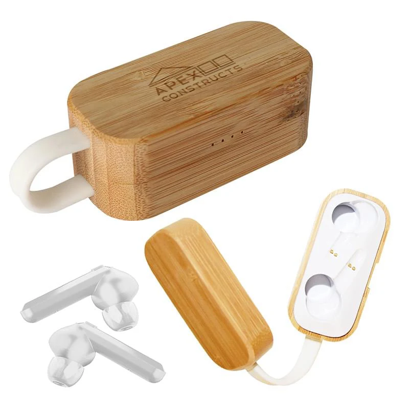 TWS Earbuds In Bamboo Charging Case 1