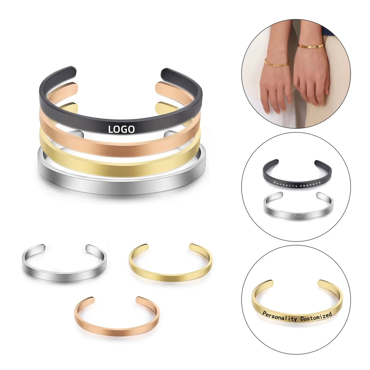 Stainless Steel Adjustable Thin Open Cuff Bangle Bracelet 1