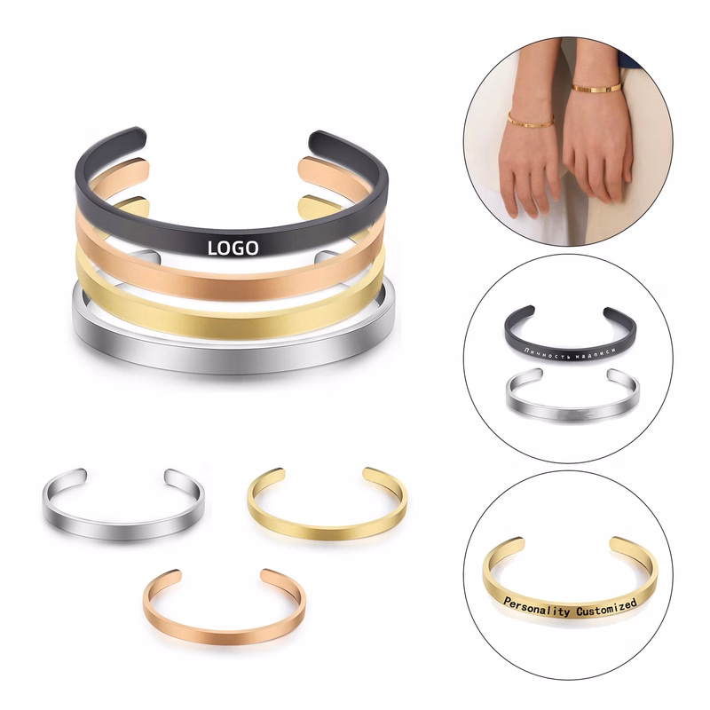 Stainless Steel Adjustable Thin Open Cuff Bangle Bracelet
