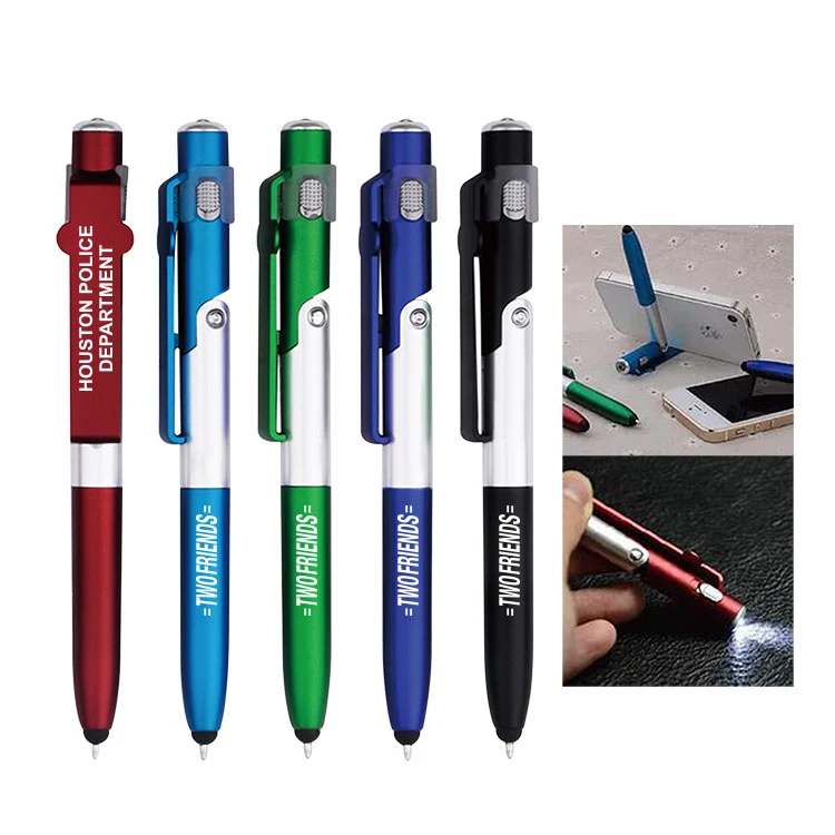 Stylus Twist Action 4-in-1 Plastic Phone Stand Pen W/ Side LED Light 1