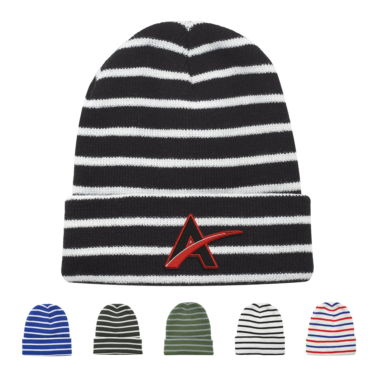 Striped Beanie w/ Custom Embroidery Two-Tone Beanies 1