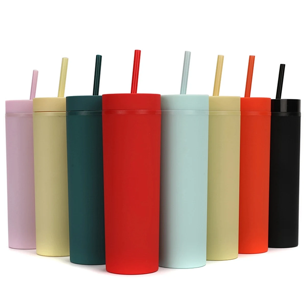 16Oz Colored Skinny Tumblers With Lids And Straws 1