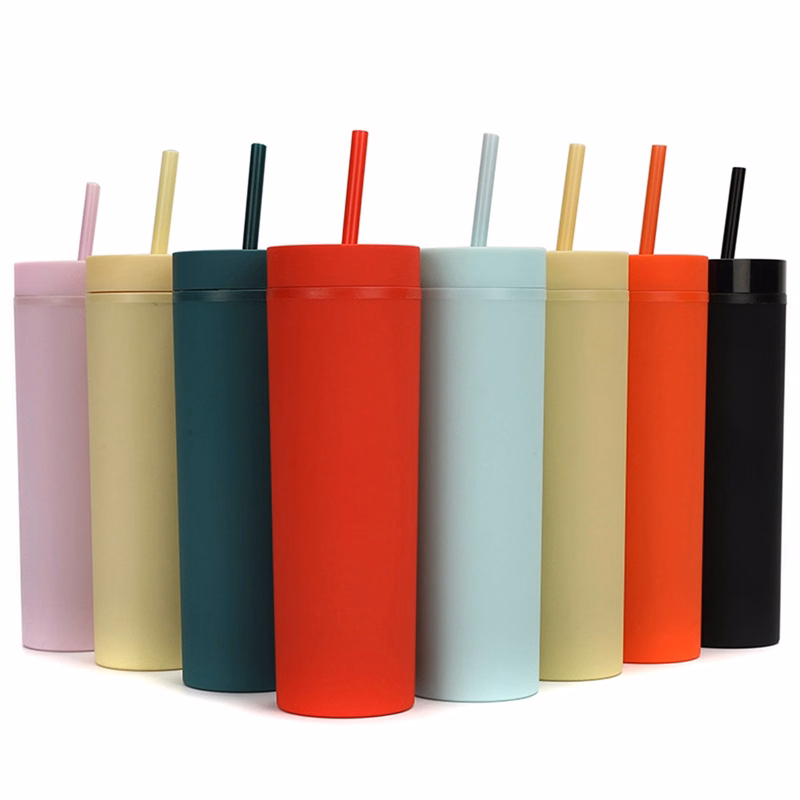 16Oz Colored Skinny Tumblers With Lids And Straws