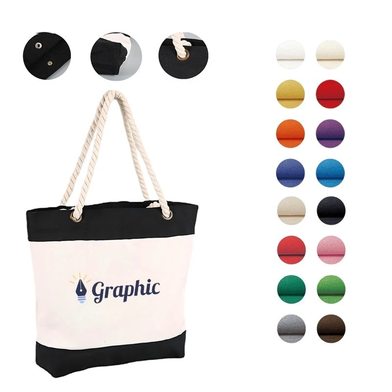 Cotton Canvas Resort Tote Bag with Rope Handle, custom tote bag with logo imprint 1