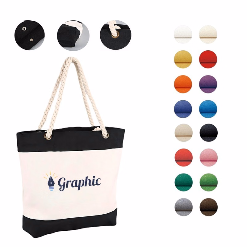 Cotton Canvas Resort Tote Bag with Rope Handle