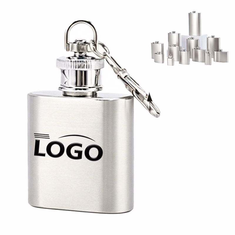 1oz Stainless Steel Flask Keychain with Logo