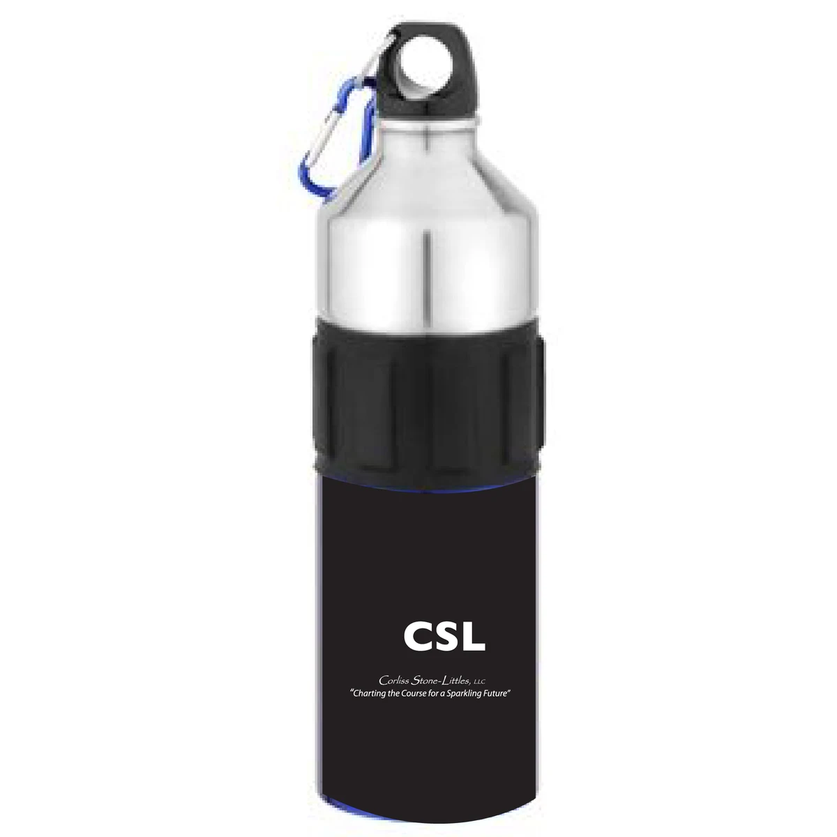 24 Oz. Stainless Sports Bottle w/ Plastic Grip & Matching Carabiner (3 Days), custom water bottle with logo imprint 1