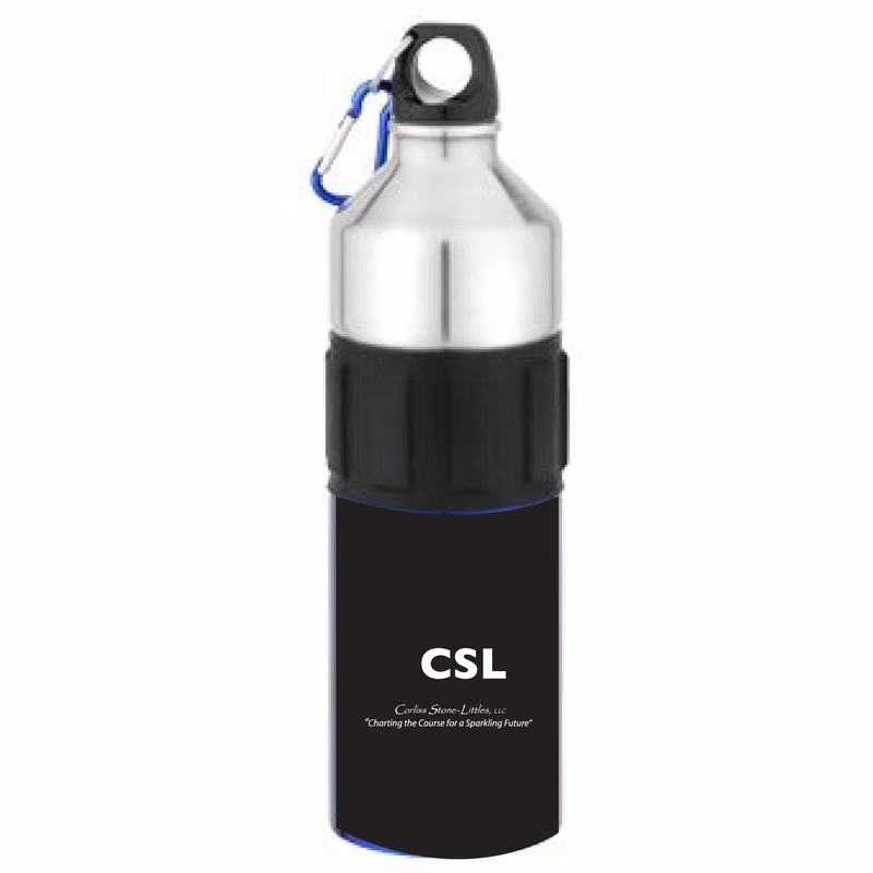 24 Oz. Stainless Sports Bottle w/ Plastic Grip & Matching Carabiner (3 Days)