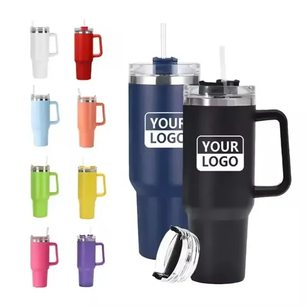 Custom 40 oz Stainless Steel Tumbler Insulated with Lid — Promotional Water Bottle 1