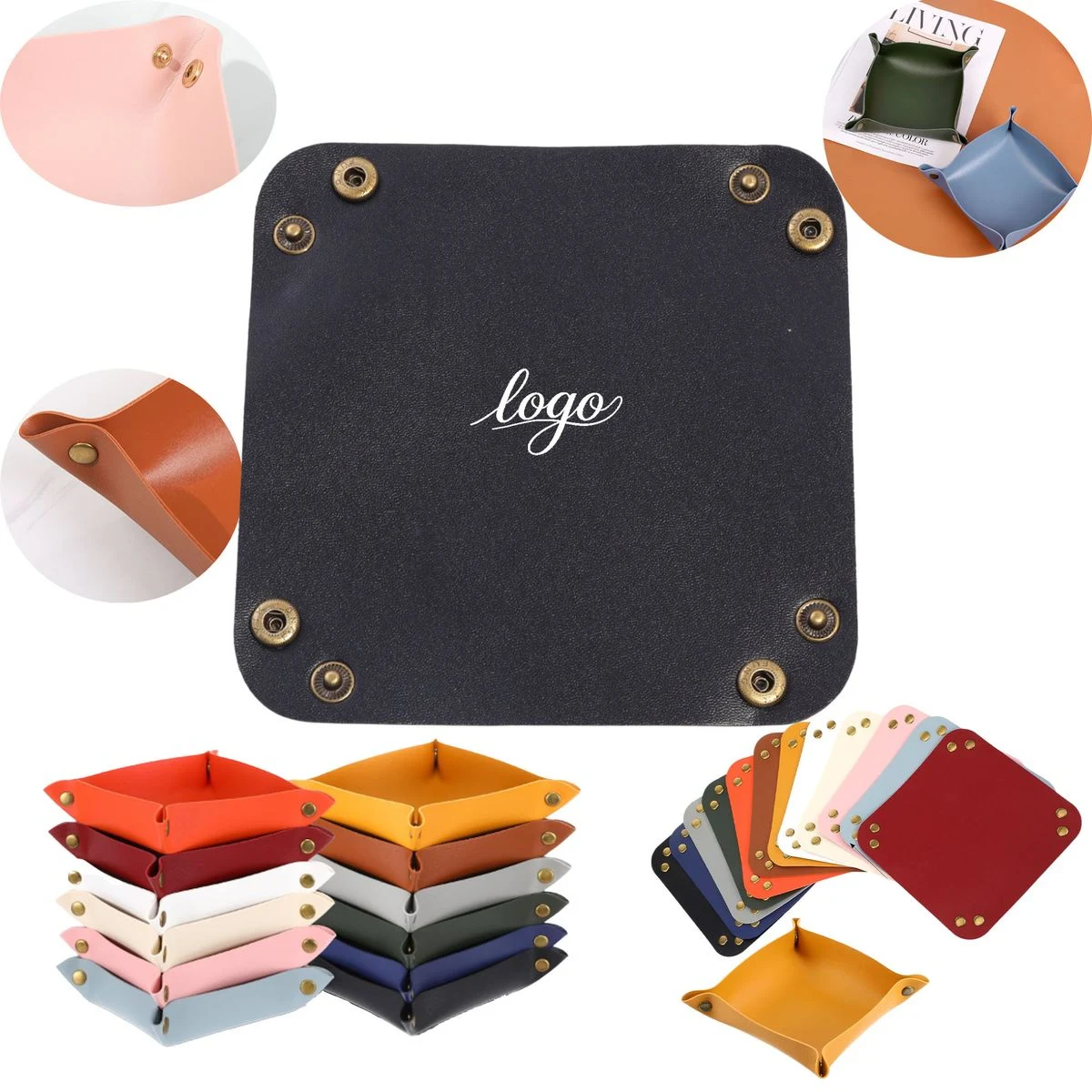 Leather Valet Tray with Snaps Folds Flat for Storage 1
