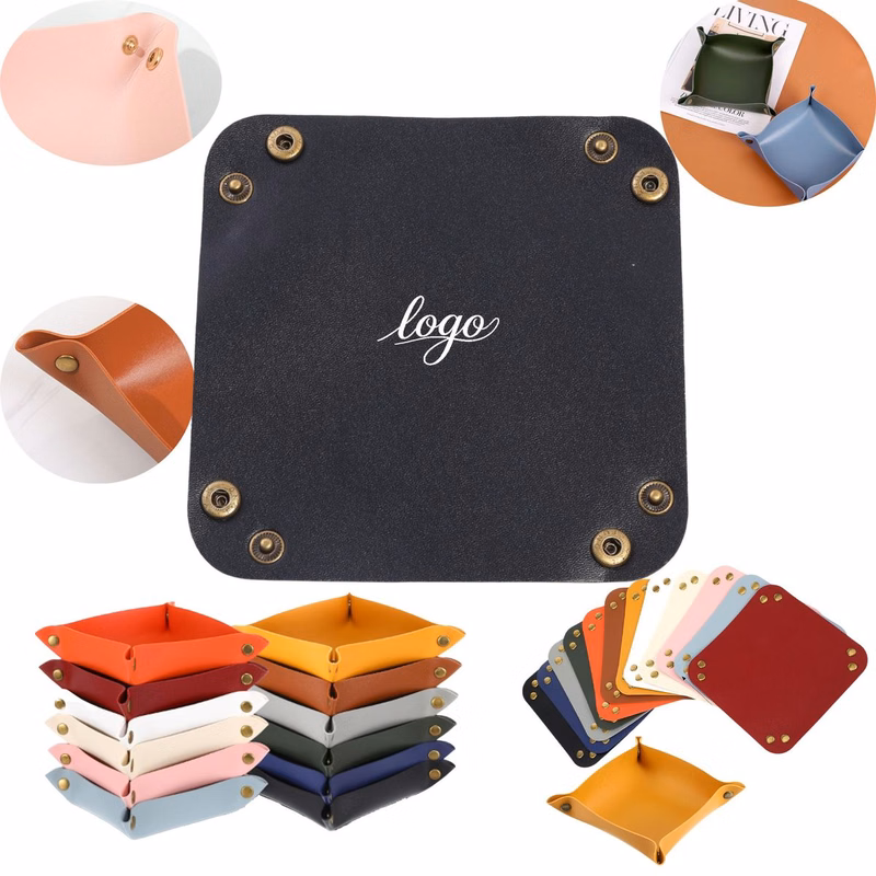 Leather Valet Tray with Snaps Folds Flat for Storage
