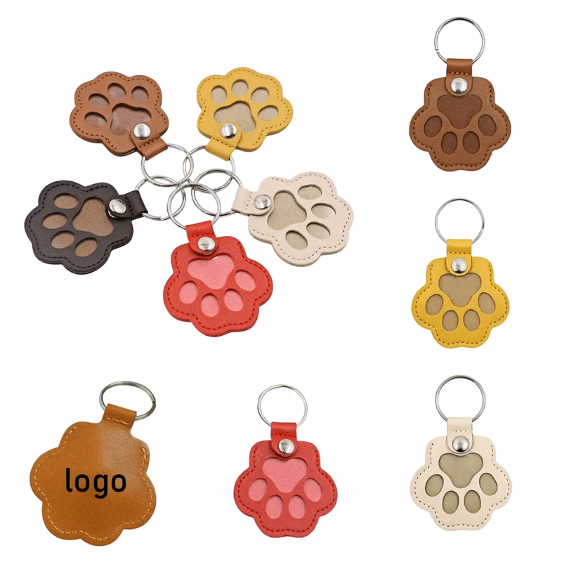 Pet Hair Paw Shape Keepsake Leather Keychain