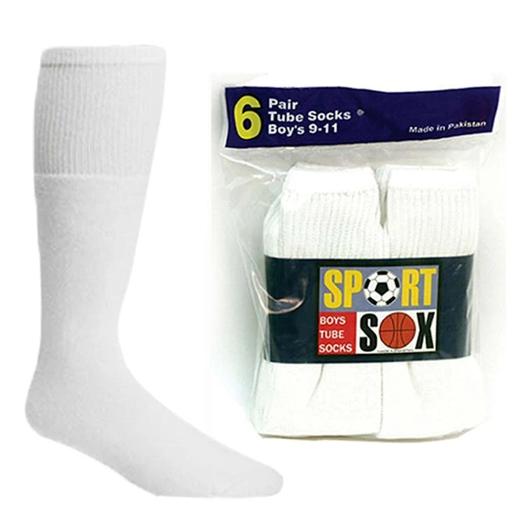 Boy's Tube Socks - 6 Pack White Size 4-6 1