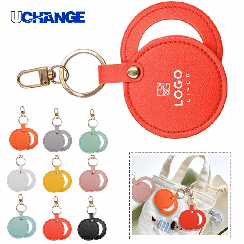 Round Pocket PU Keychain Makeup Mirror