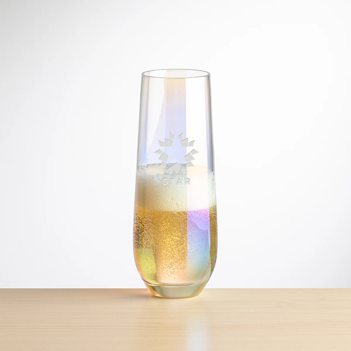 Miami Stemless Flute - Deep Etch, custom glassware with logo imprint 1