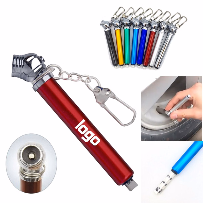 Multi-Color Metal Tire Pressure Gauge Keychain