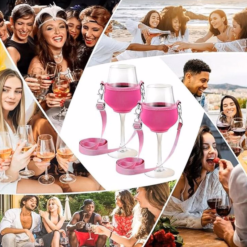 Wine Glass Holder With Lanyard, Neoprene Wine Glass Sleeve