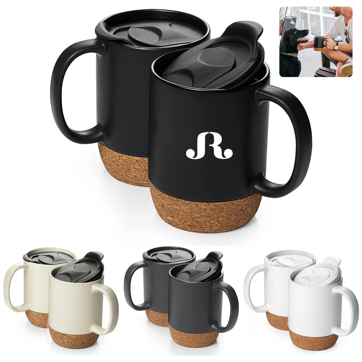 Large Ceramic Coffee Mug with Cork Bottom 1