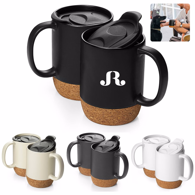 Large Ceramic Coffee Mug with Cork Bottom