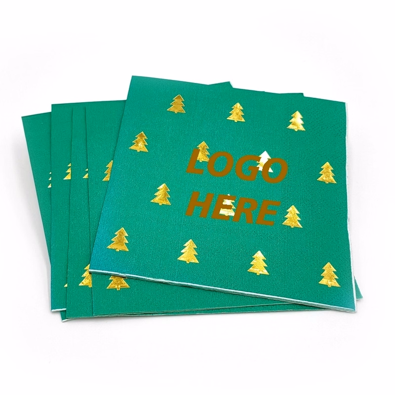 Custom Gold Foil Christmas Tree Paper Dinner Napkins