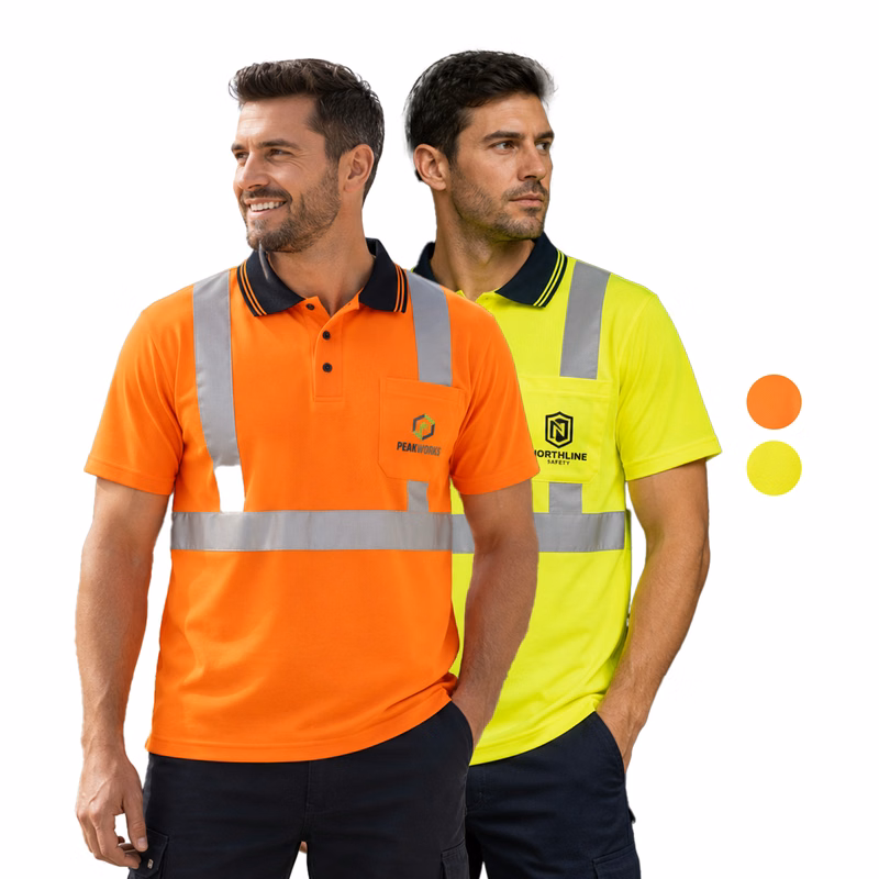 Class 2 Cotton Knitted Reflective Tape Polo Shirt with Pocket
