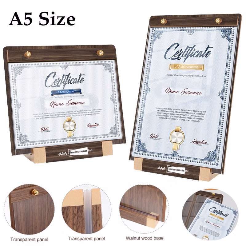 Walnut Wood Desktop Display Stand for Certificate