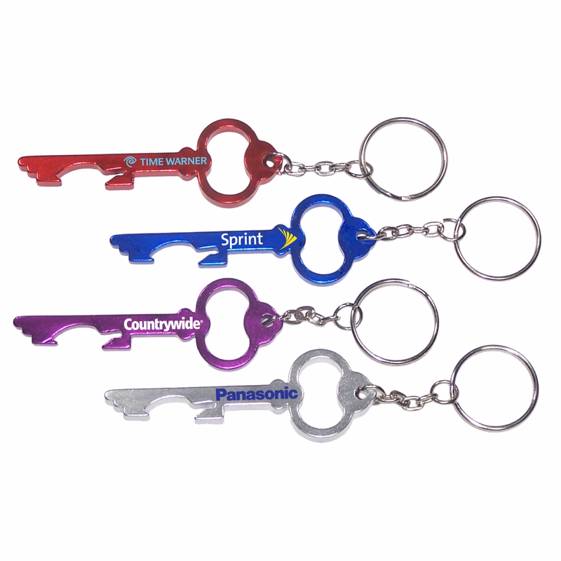 Key shaped aluminum bottle opener with key chain