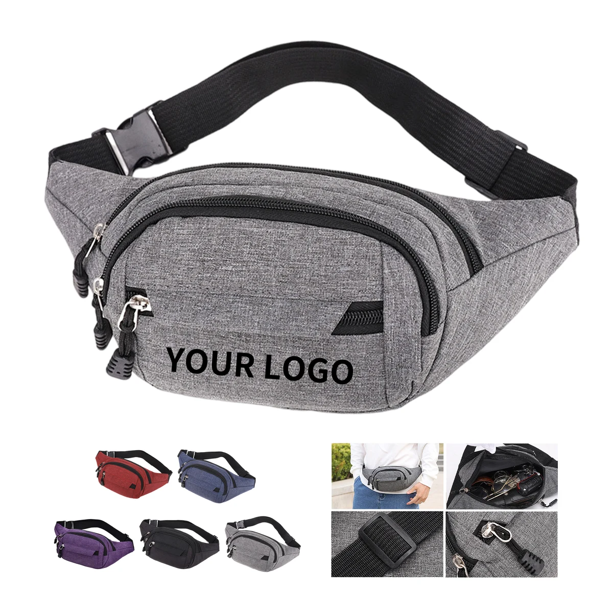 Three Pocket Crossbody Waist Pack 13.4" x 3.95" x 6.3" 1