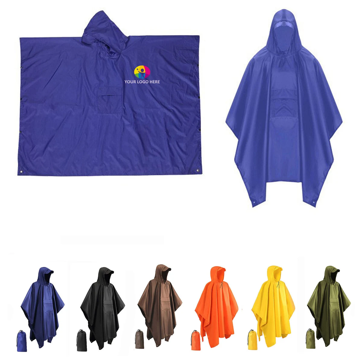 Drawstring Closure Rain Poncho 1