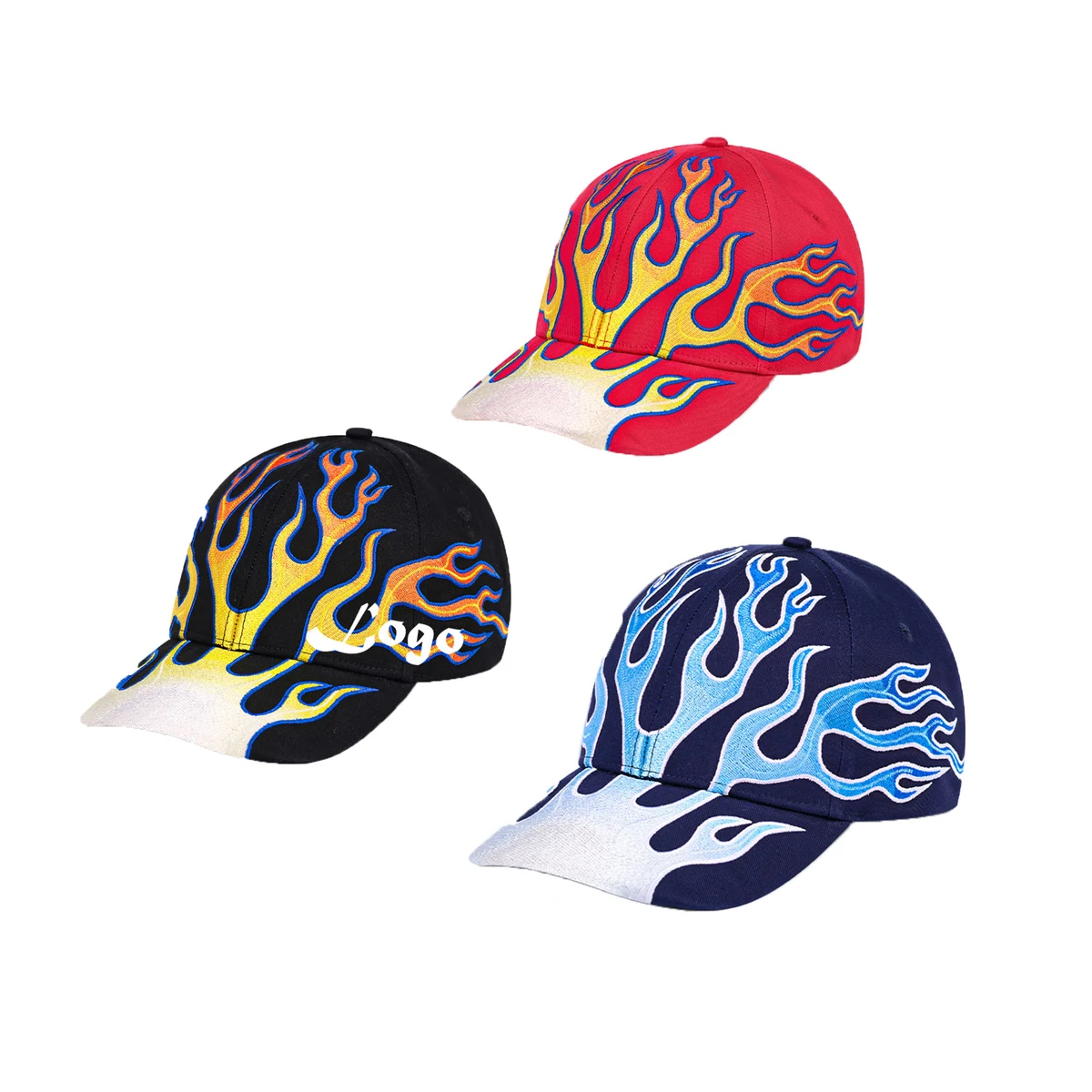 Embroidered Flame Pattern Cotton Baseball Cap 1