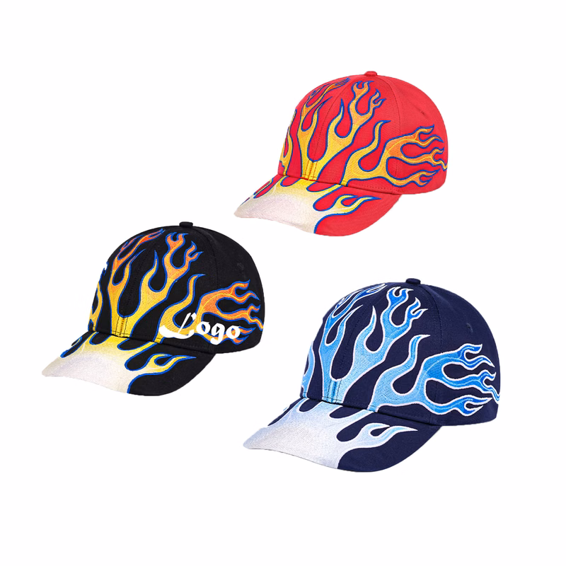 Embroidered Flame Pattern Cotton Baseball Cap
