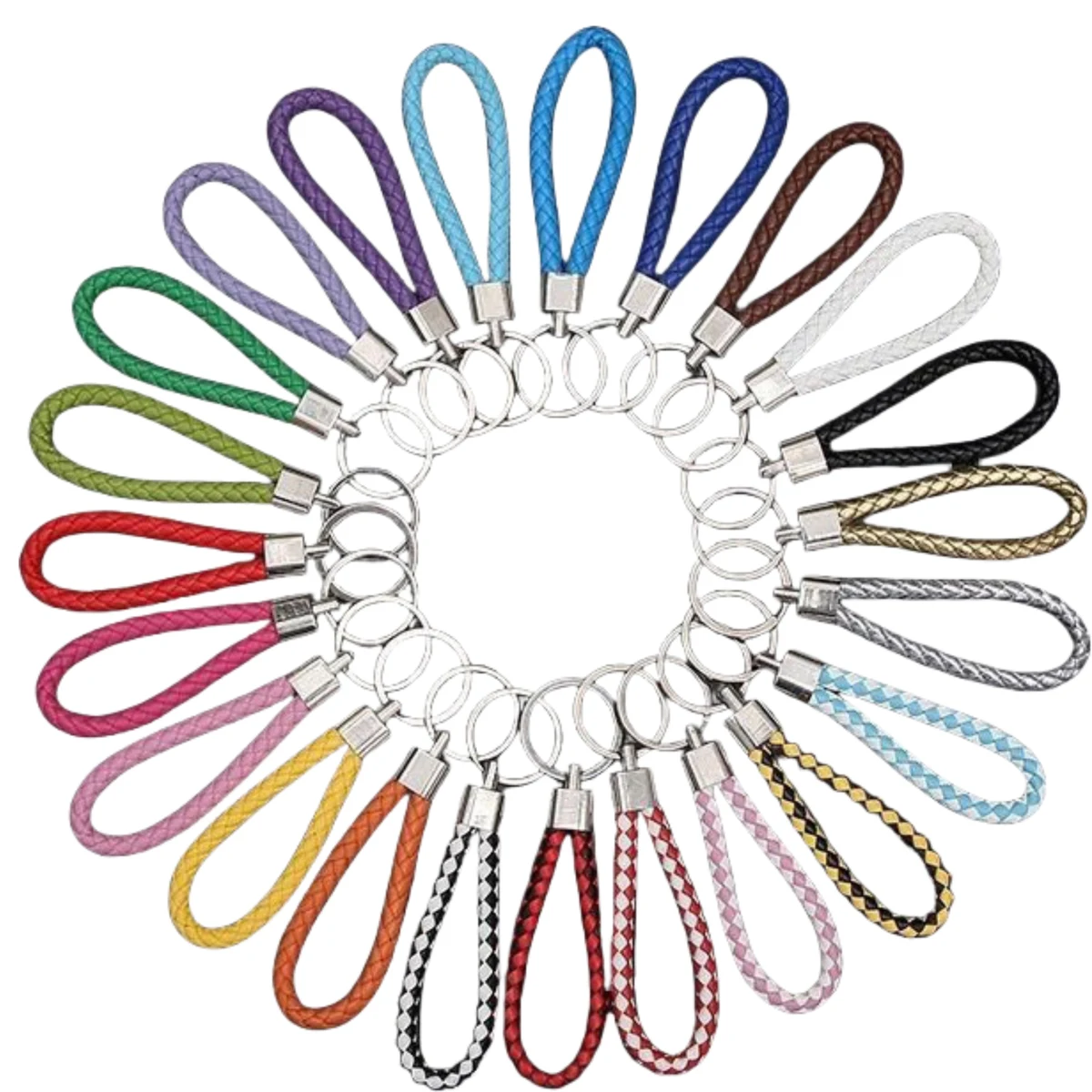 Multicolor Braided PU Leather Keychain 1