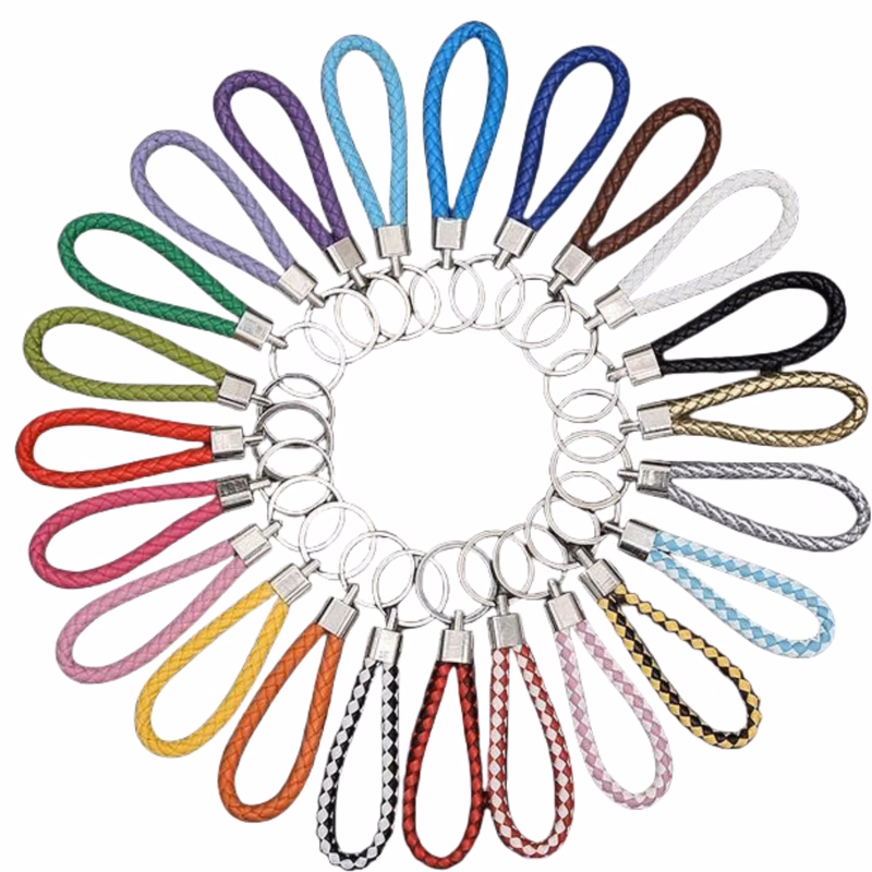 Multicolor Braided PU Leather Keychain