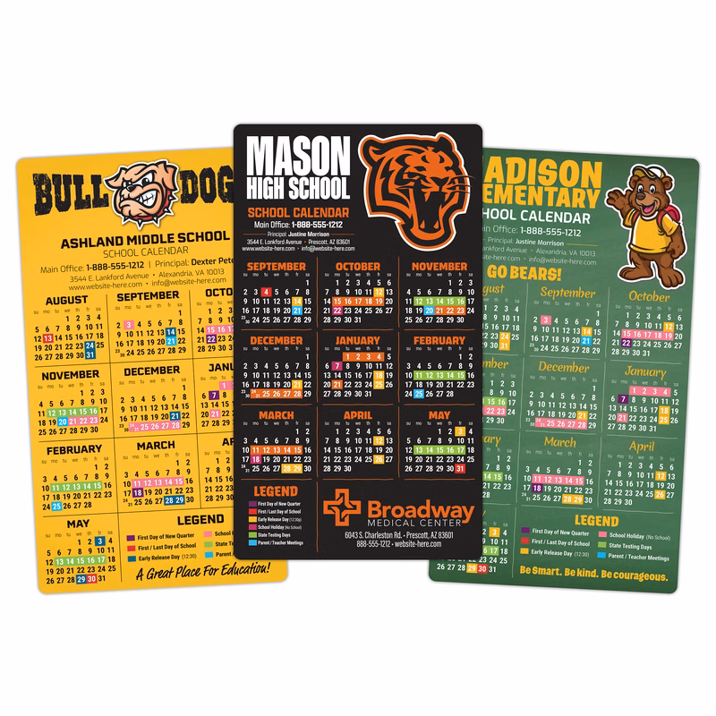 School Calendar Magnet - 4x7 Round Corners - 25 mil.
