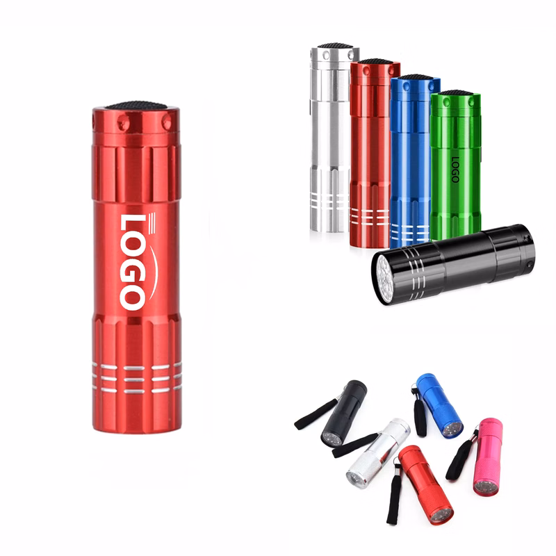 Aluminum 9 LED Flashlight With Strap MOQ 10pcs