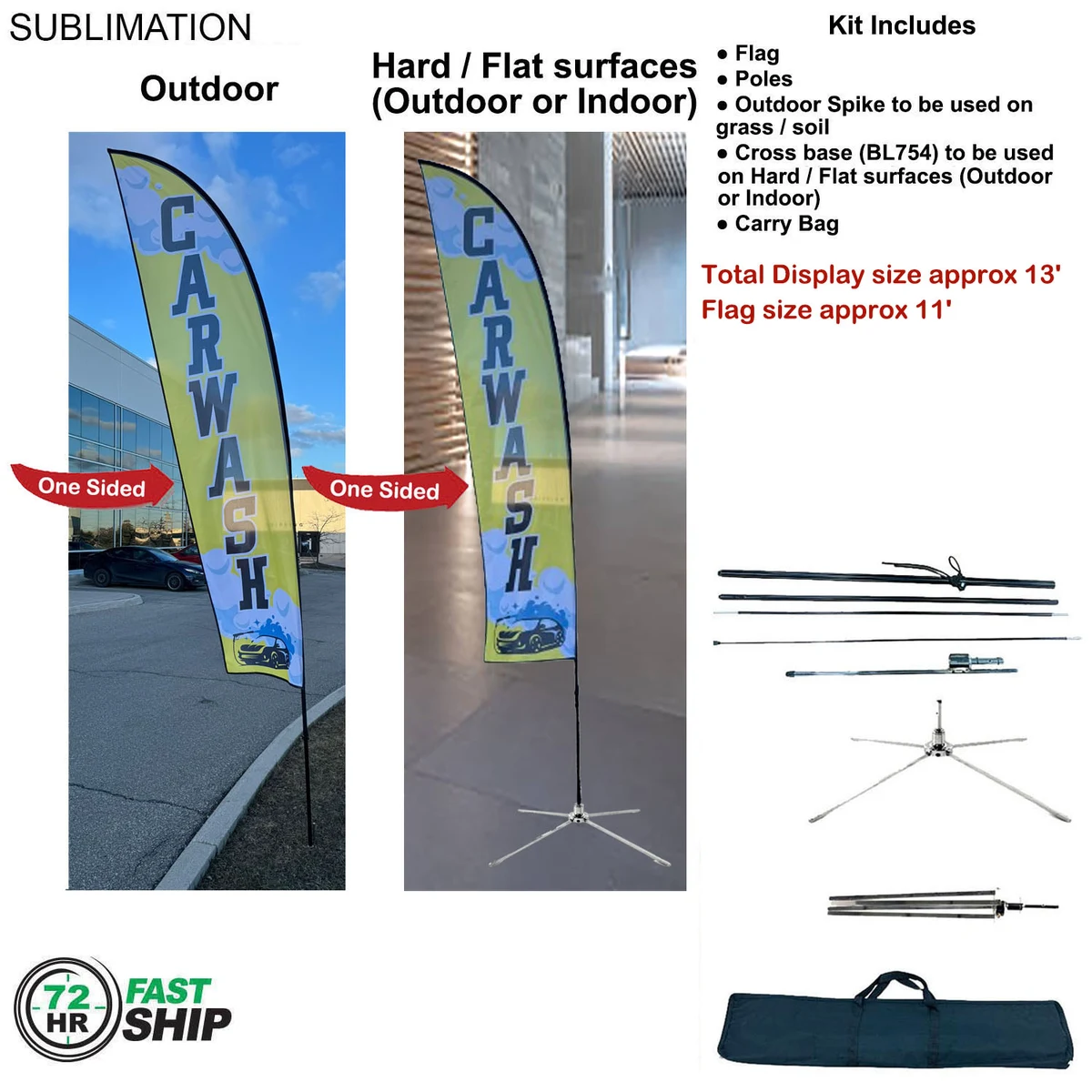 72Hr Fast Ship - 13' Medium Feather Flag Kit, Full Color Graphics One Side, Outdoor & Indoor use 1
