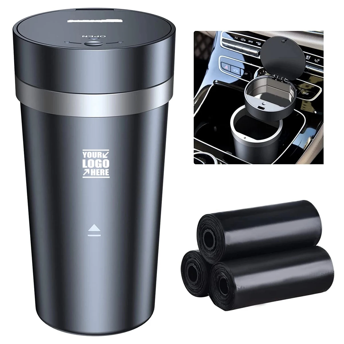 2 In 1 Car Ashtray Cup Holder Trash Can With Bags 1