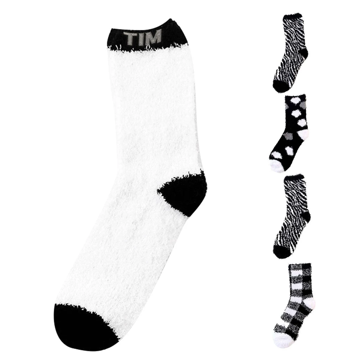 Fuzzy Fashion Socks W/ Woven Patch 1