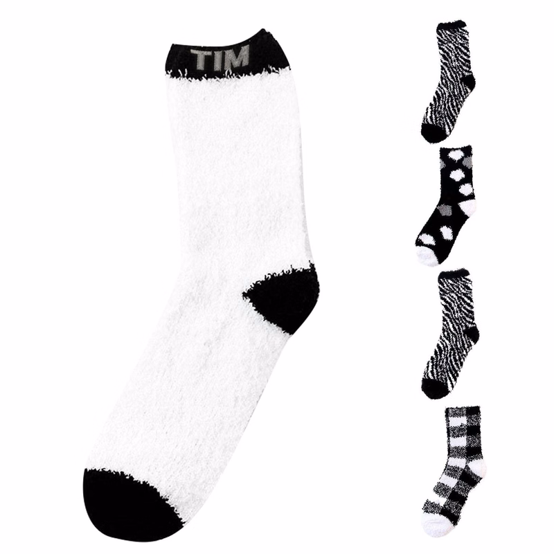 Fuzzy Fashion Socks W/ Woven Patch