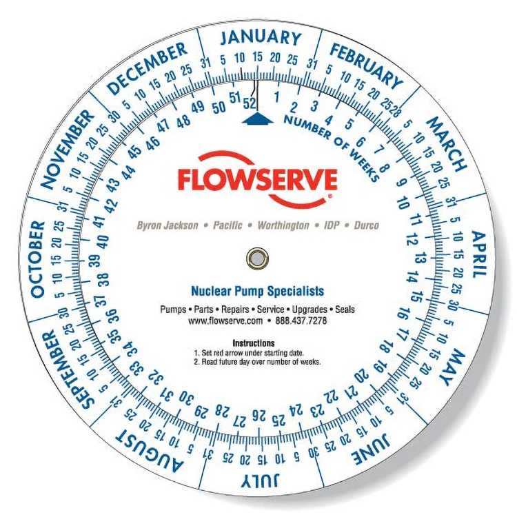 .020 White Plastic Date Finder Wheel Calculator (6" dia.), Spot Colours 1
