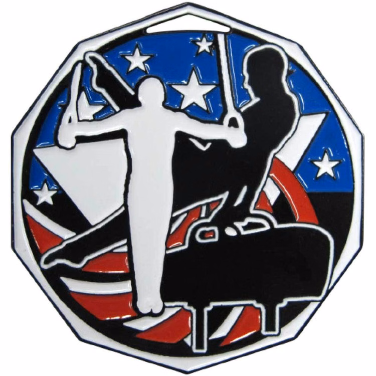 Male Gymnastics Decagon Colored Medallion (2")