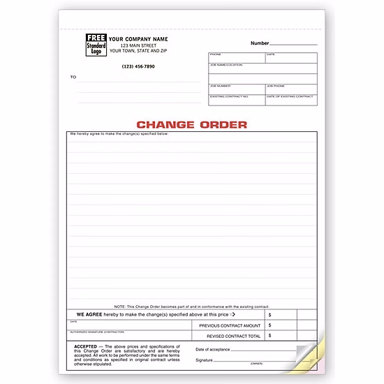Change Order Forms, Classic Carbonless