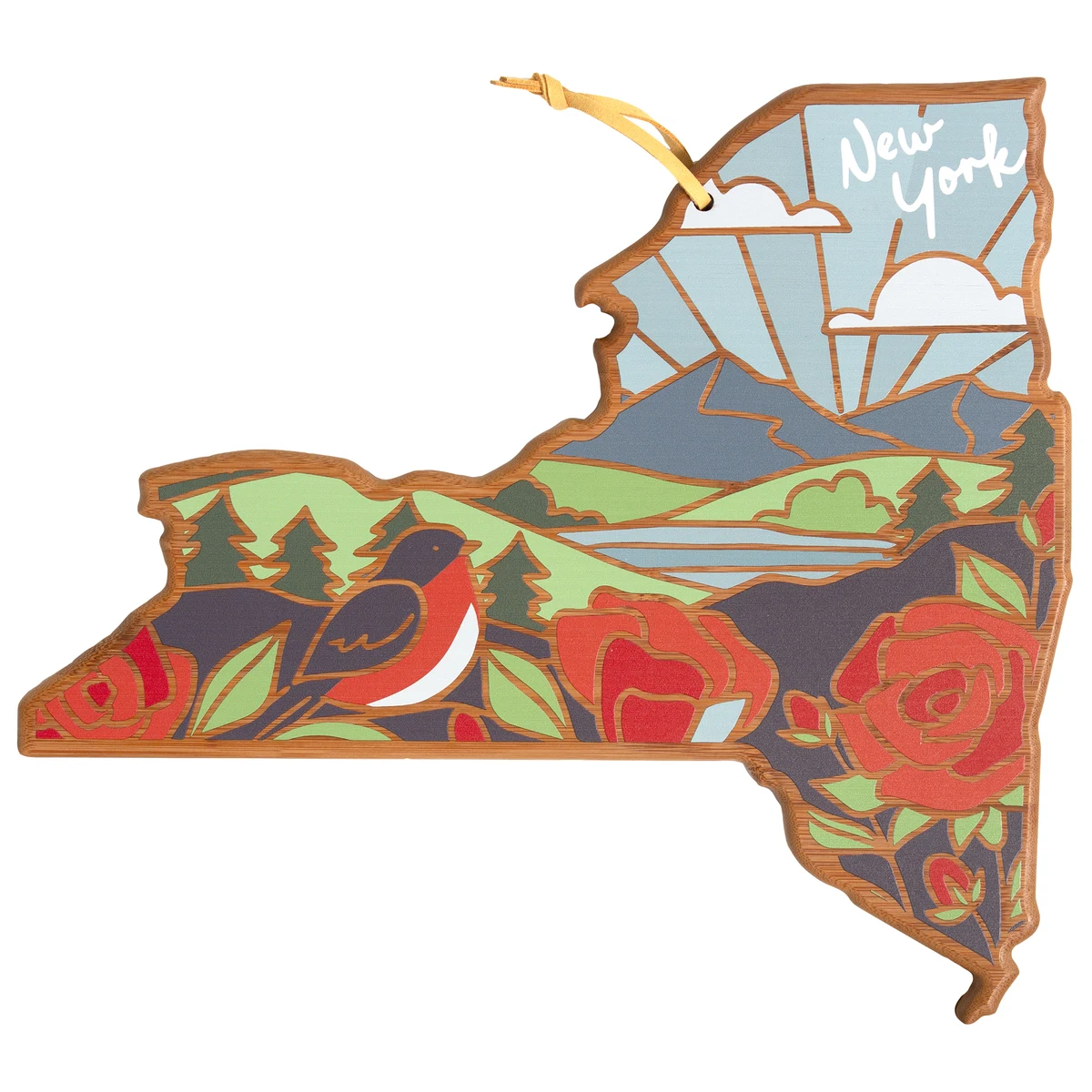 New York State Shaped Serving and Cutting Board with Artwork by Summer Stokes 1