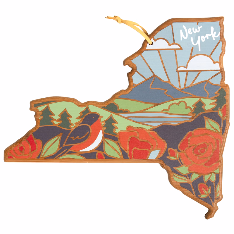 New York State Shaped Serving and Cutting Board with Artwork by Summer Stokes
