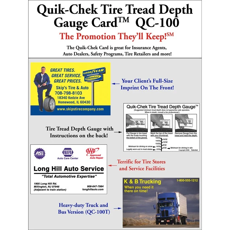 Quik-Chek (TM) Tire Tread Depth Gauge Card, Patented 1