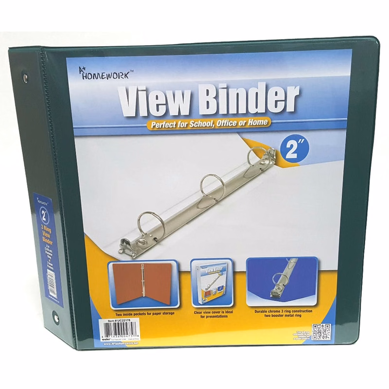 2" 3-Ring Binder - Dark Green 2 Pockets View Cover
