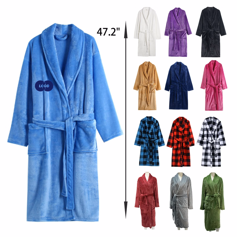 MOQ 25 PCS Stylish Long Flannel Nightgown Bathrobe